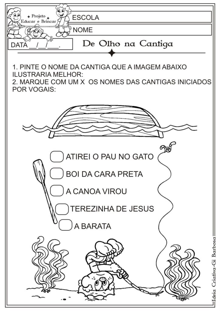 Atividade Cantiga A Canoa Virou