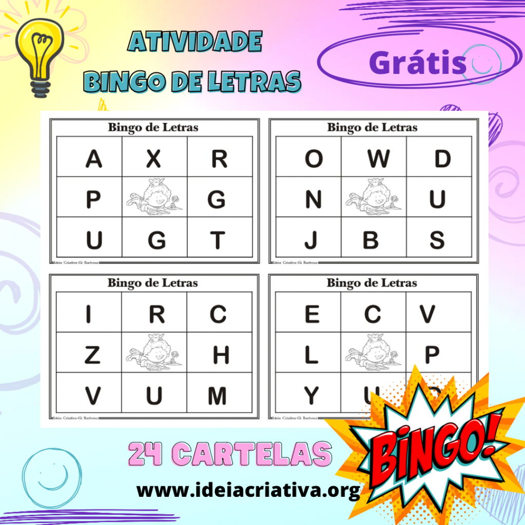 Cartelas para Bingo de Letras